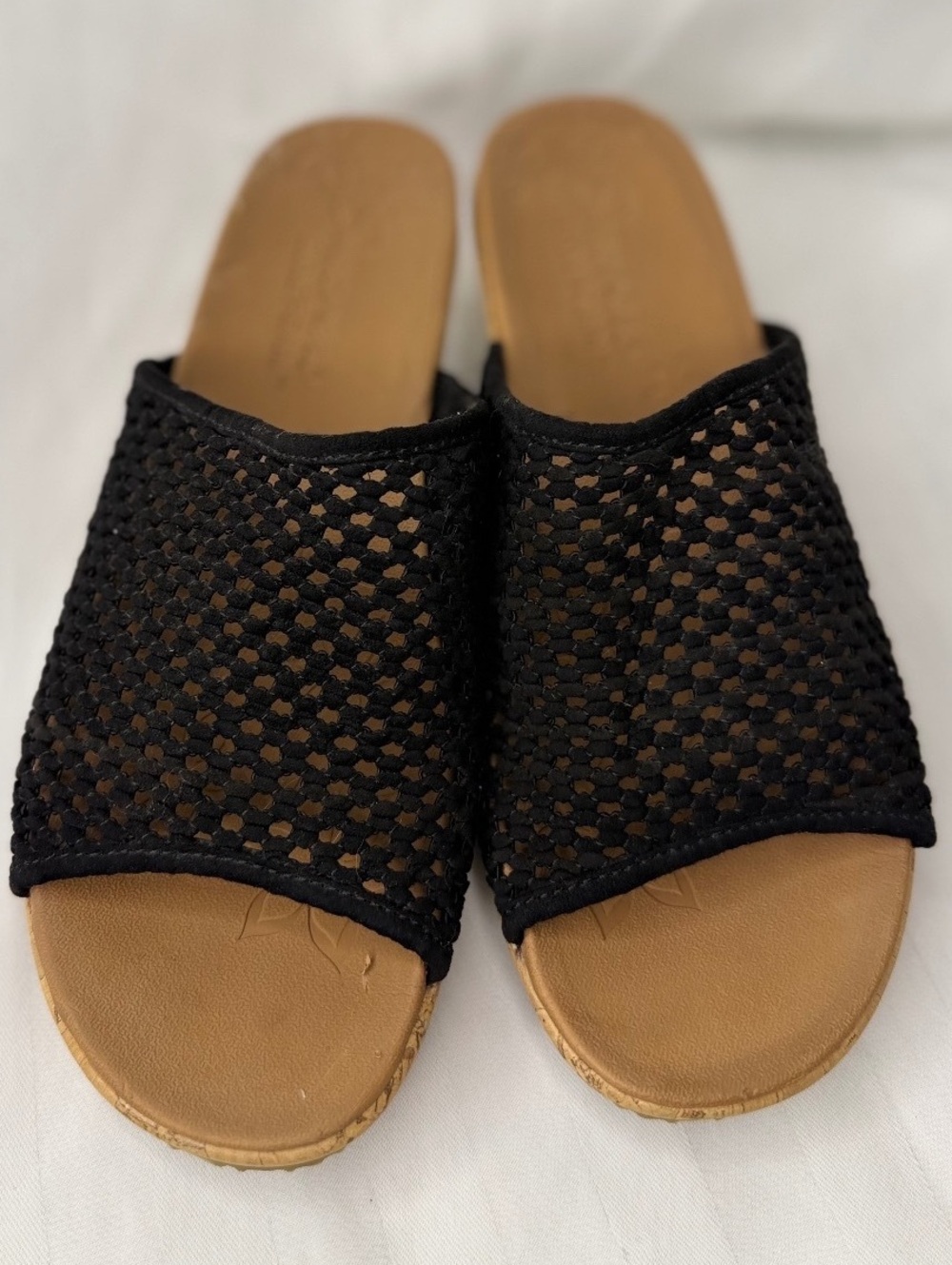 Skechers Luxe Foam Black Woven Slide Wedge Sandals Size 10